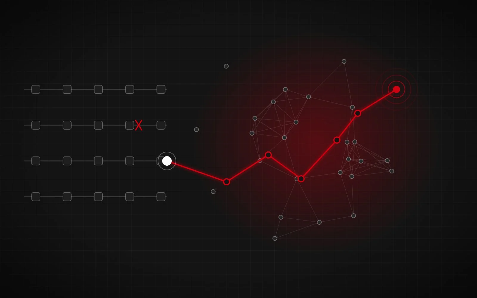 Agentic process automation illustration: fixed RPA rails beside an agent finding its own path to a goal